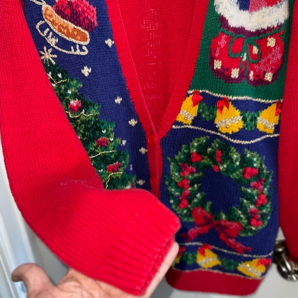 Vintage Talbots Christmas Hand Knit Button Cardigan Sweater Womens M Holiday - Picture 3 of 8